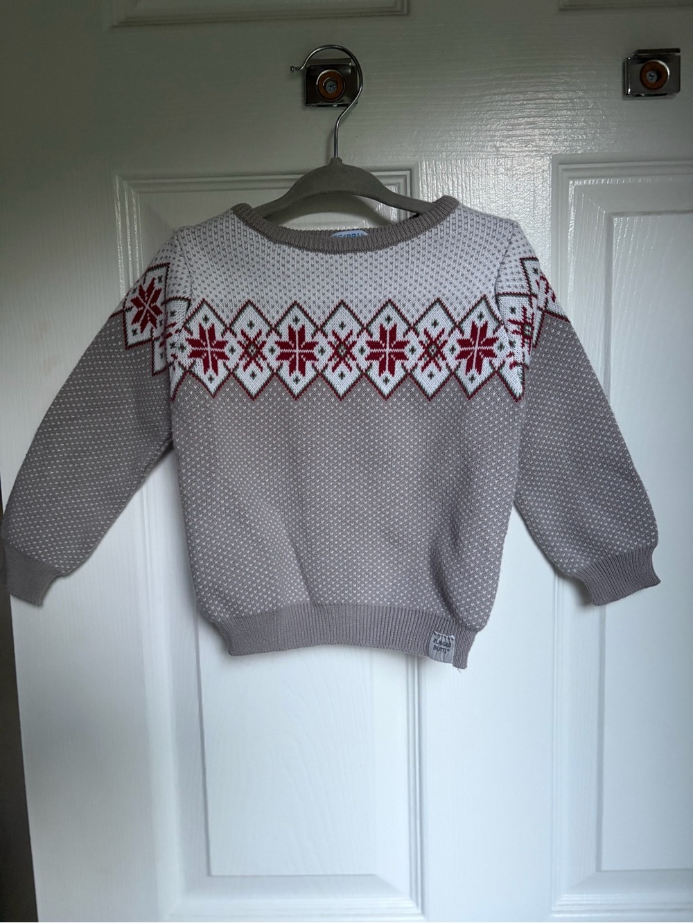 Rugged Butts Gray and White Nordic Knit Sweater with Red Pattern